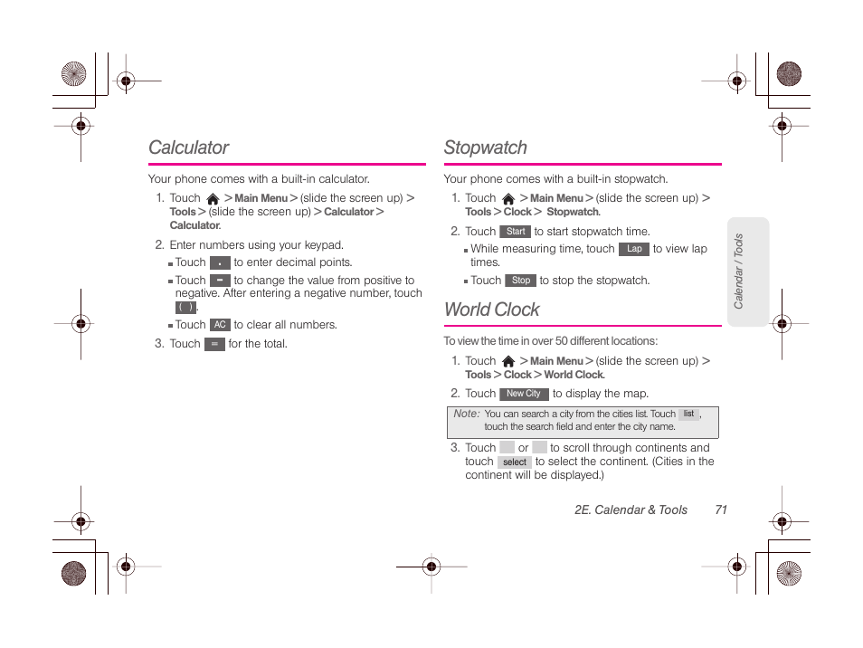 Calculator, Stopwatch, World clock | LG LGLN510 User Manual | Page 83 / 158