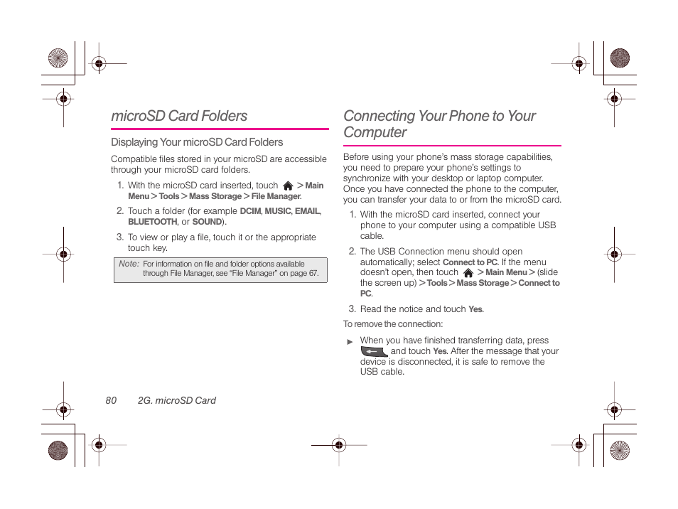 Microsd card folders, Connecting your phone to your computer | LG LGLN510 User Manual | Page 92 / 158