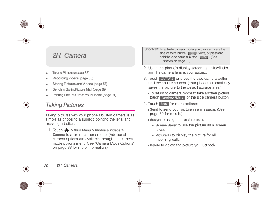 2h. camera, Taking pictures | LG LGLN510 User Manual | Page 94 / 158