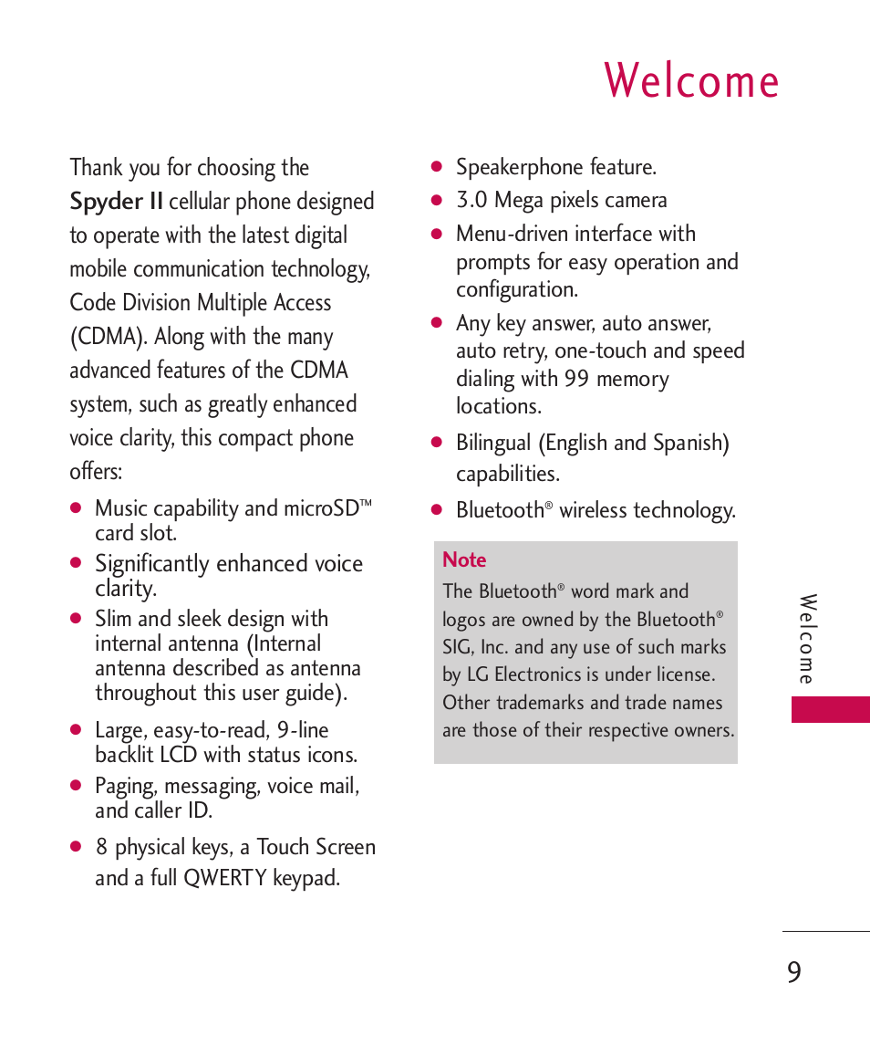Welcome, Significantly enhanced voice clarity | LG LG840 User Manual | Page 11 / 293