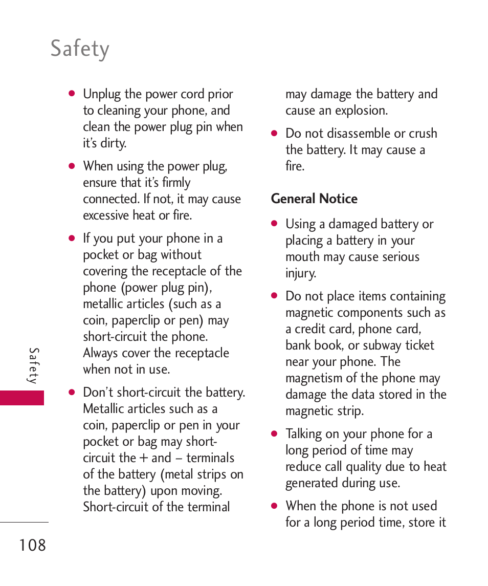 Safety, General notice | LG LG840 User Manual | Page 110 / 293