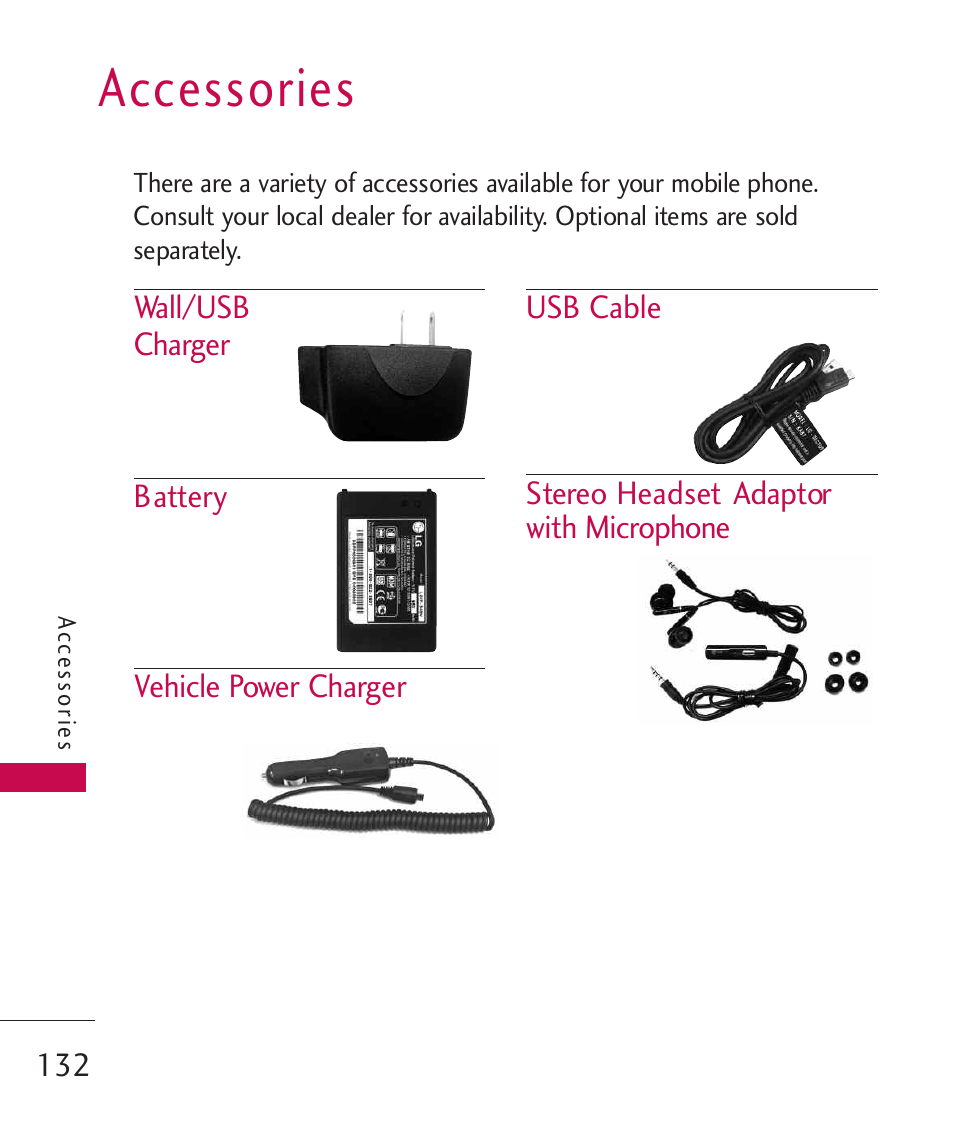 Accessories | LG LG840 User Manual | Page 134 / 293