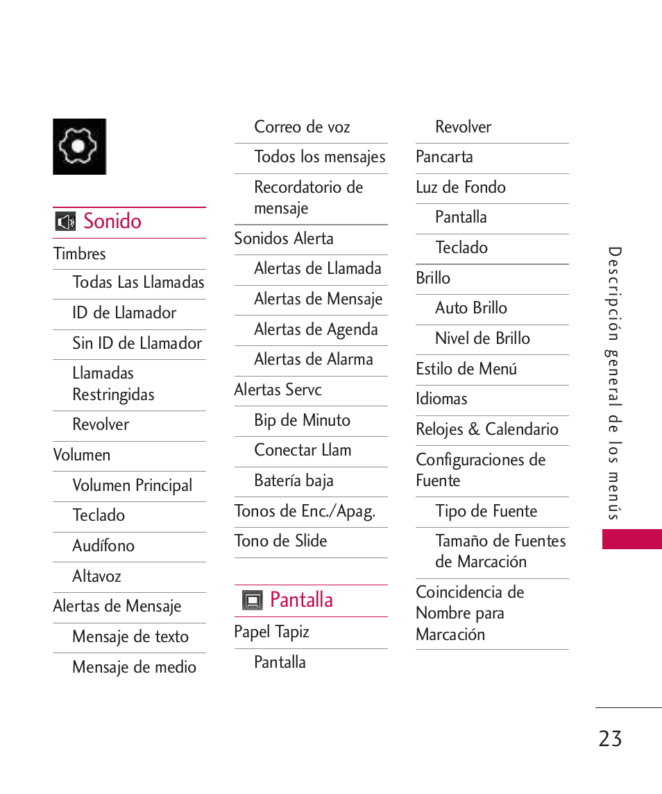 Sonido, Pantalla | LG LG840 User Manual | Page 165 / 293