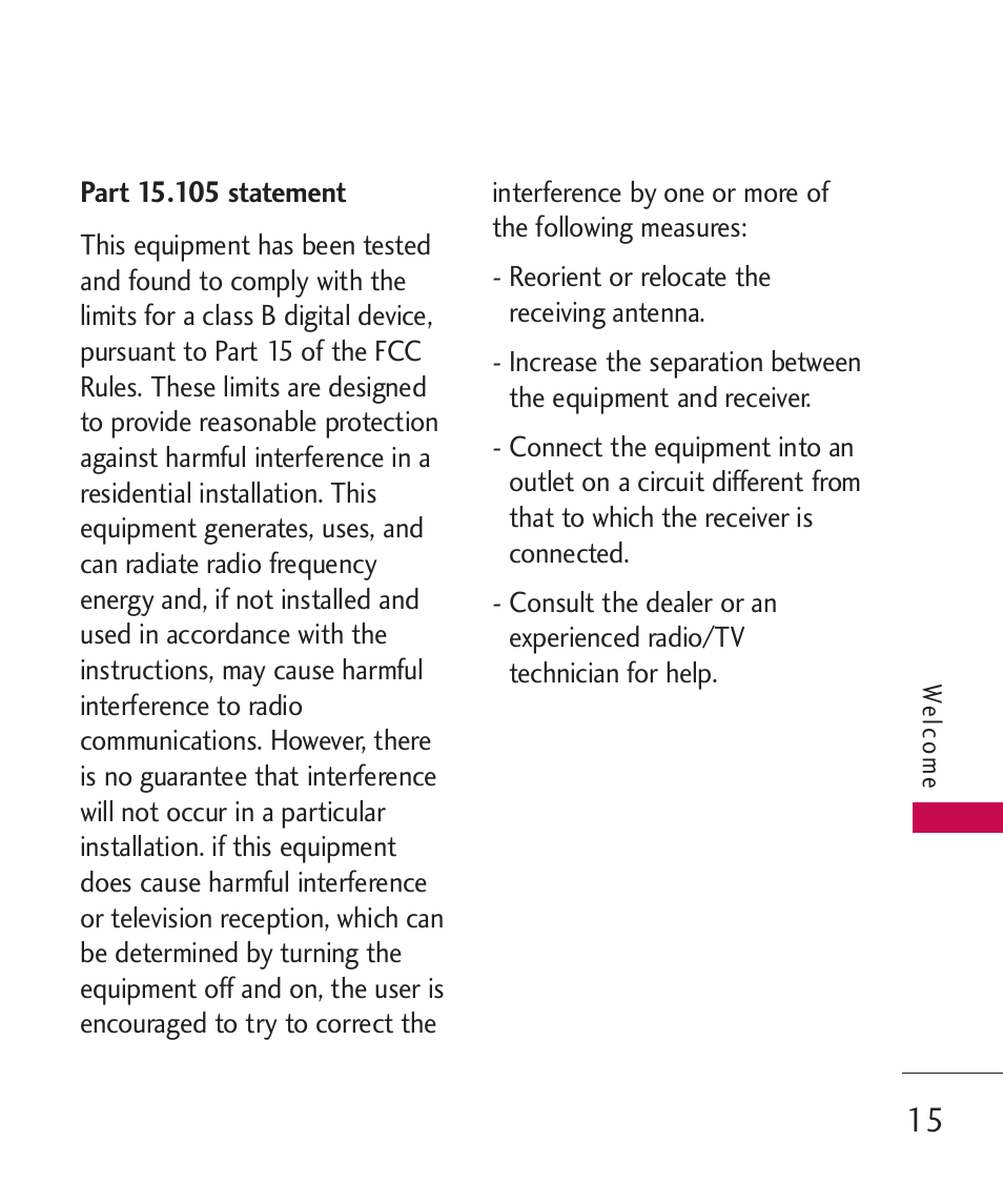 Part 15.105 statement | LG LG840 User Manual | Page 17 / 293