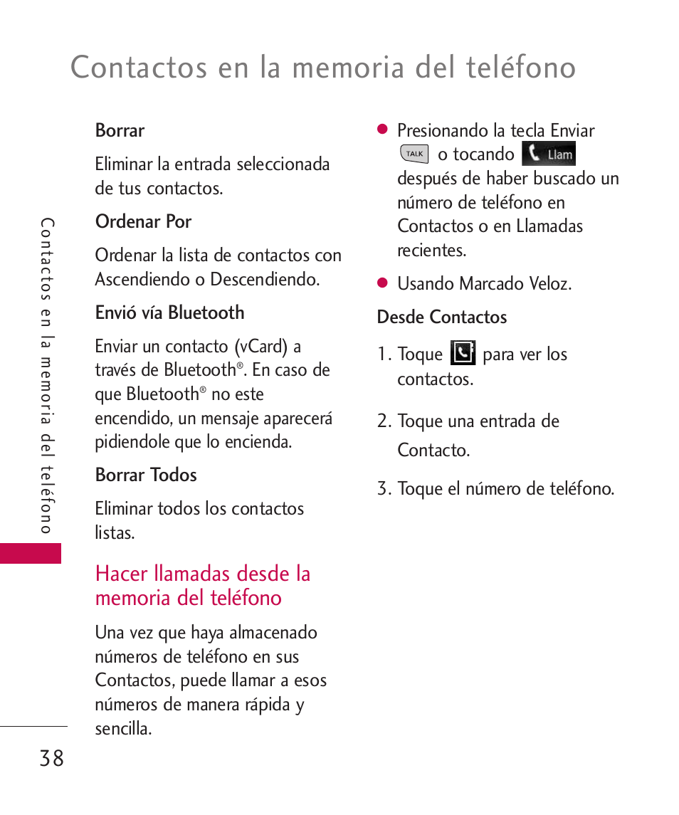 Hacer llamadas desde la memo, Hacer llamadas desde la memoria del teléfono | LG LG840 User Manual | Page 180 / 293