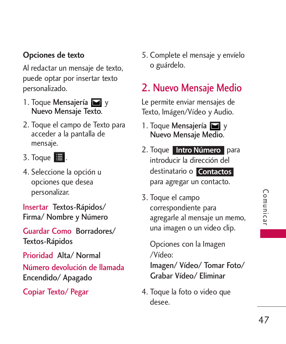 Nuevo mensaje medio | LG LG840 User Manual | Page 189 / 293