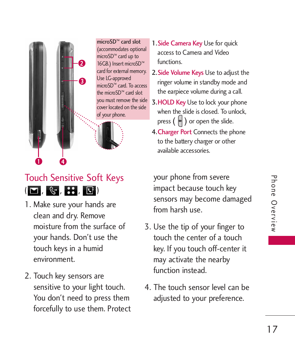 Touch sensitive soft keys | LG LG840 User Manual | Page 19 / 293