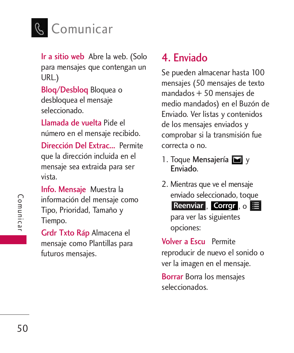 Enviado, Comunicar | LG LG840 User Manual | Page 192 / 293