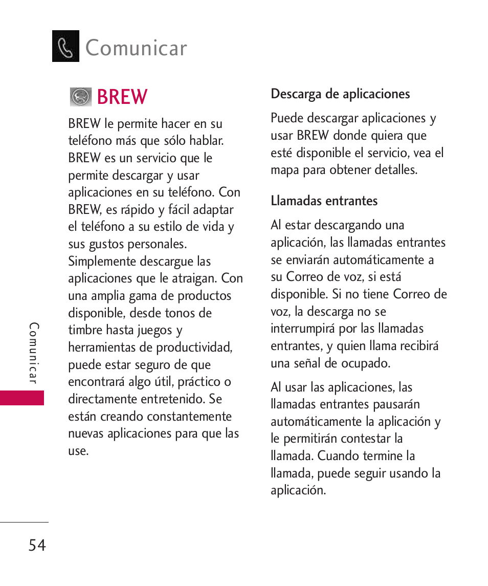 Brew, Comunicar | LG LG840 User Manual | Page 196 / 293