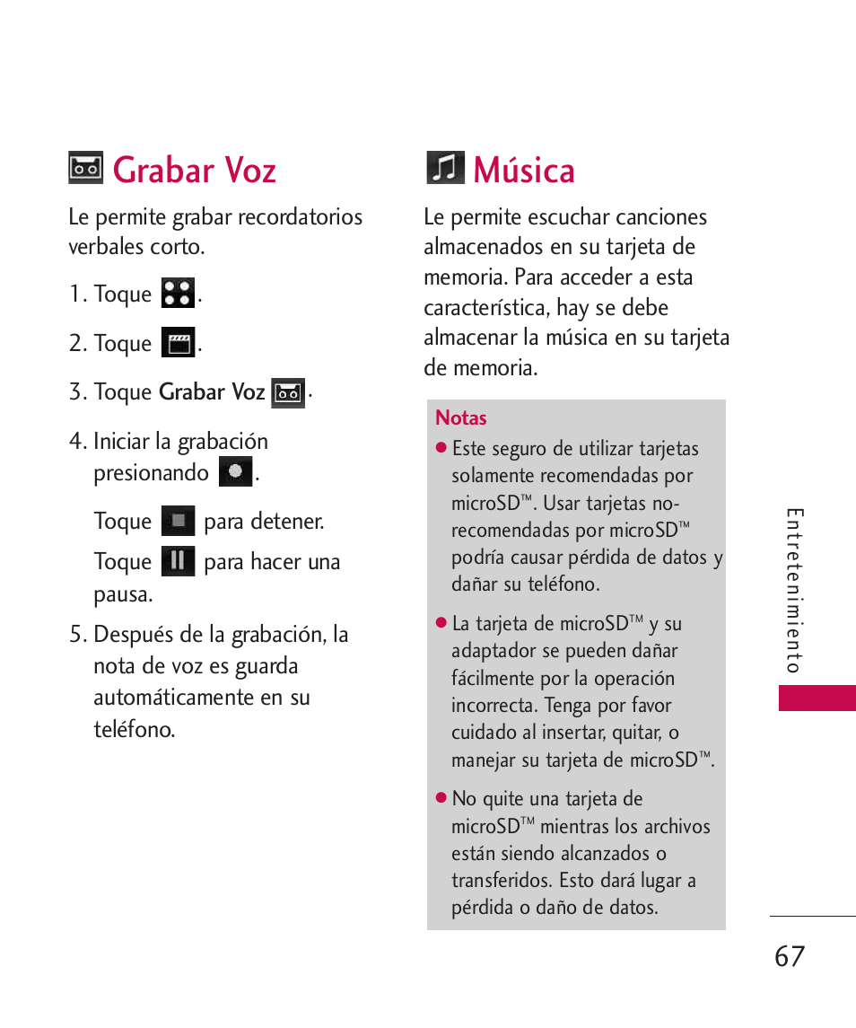 Grabar voz, Música | LG LG840 User Manual | Page 209 / 293