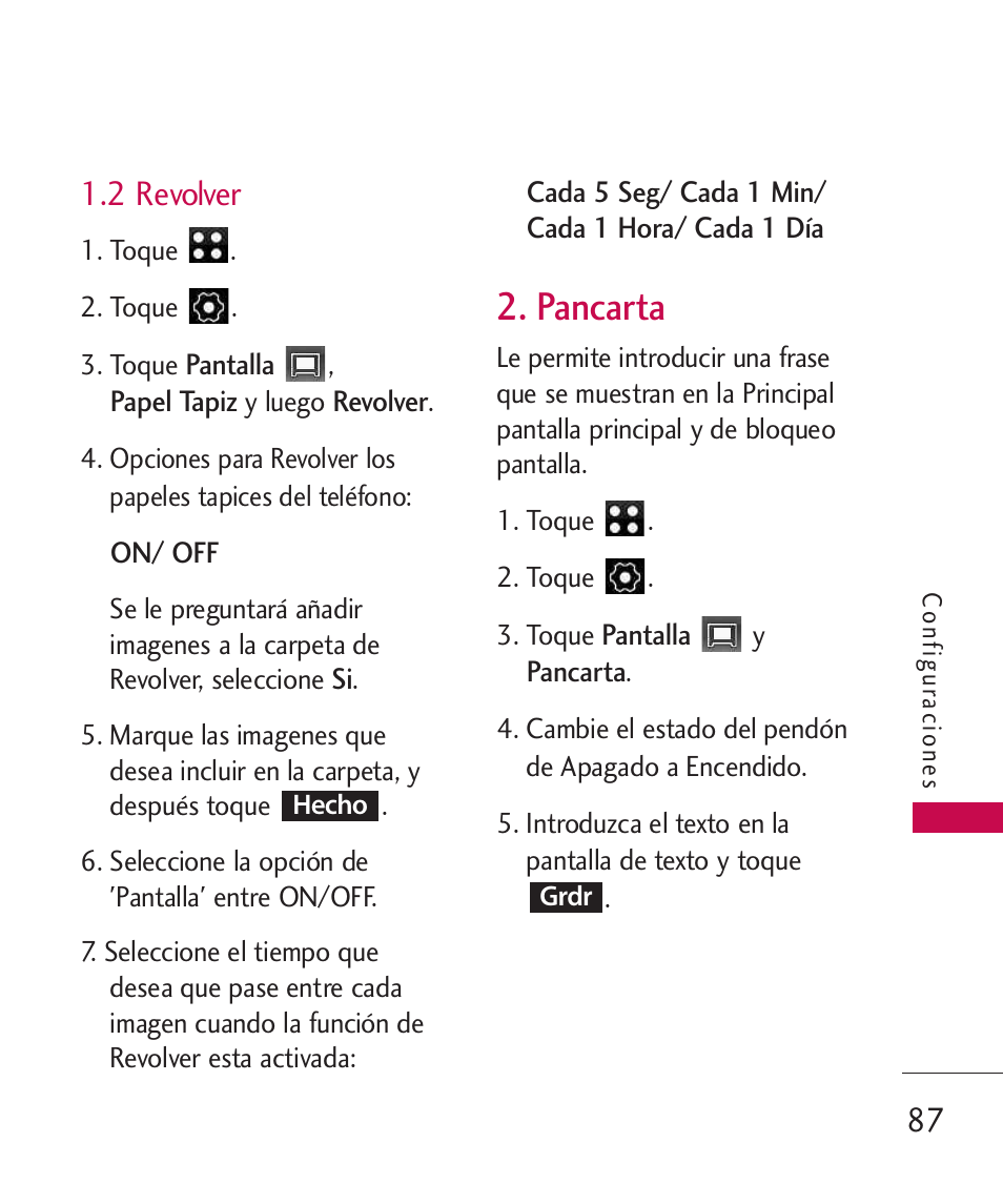 2 revolver, Pancarta | LG LG840 User Manual | Page 229 / 293