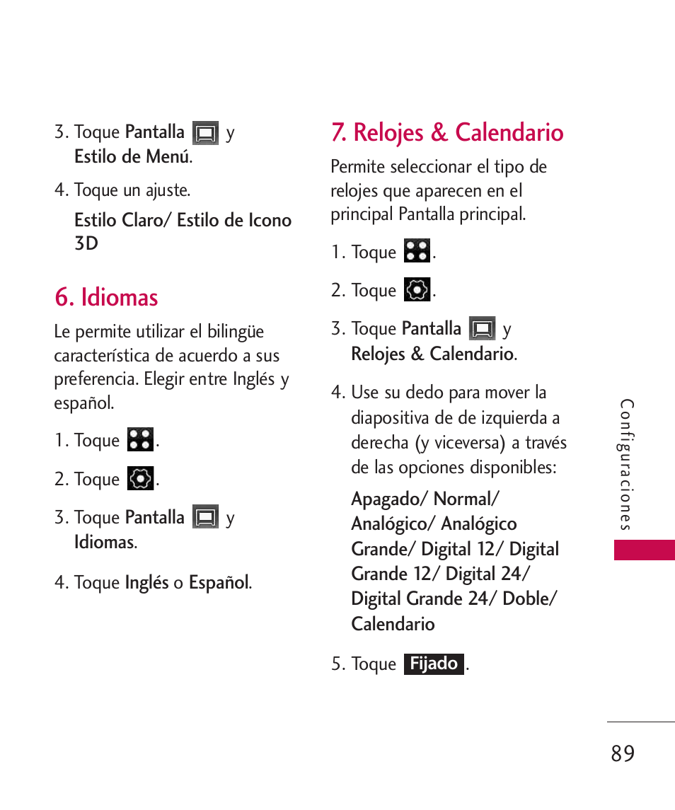 Idiomas, Relojes & calendario | LG LG840 User Manual | Page 231 / 293