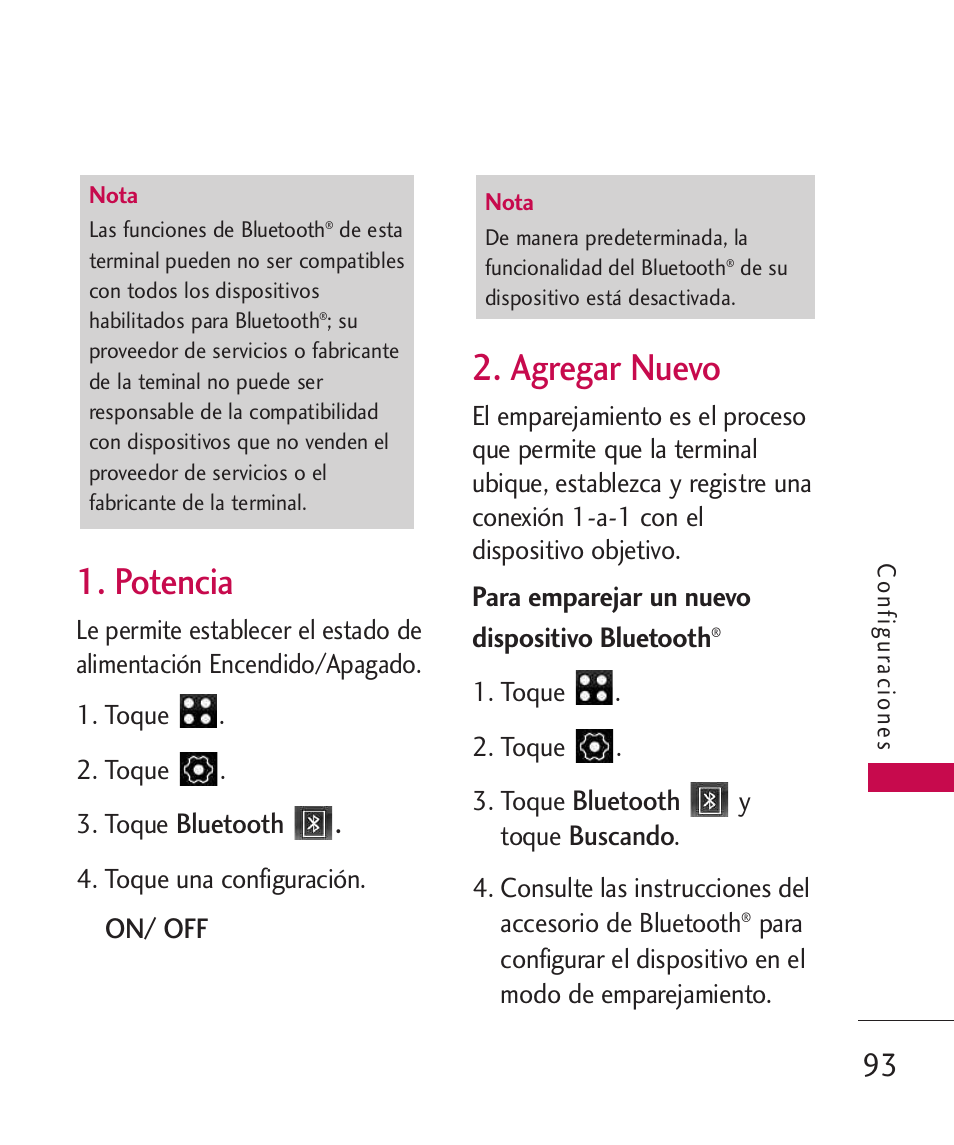 Potencia, Agregar nuevo | LG LG840 User Manual | Page 235 / 293