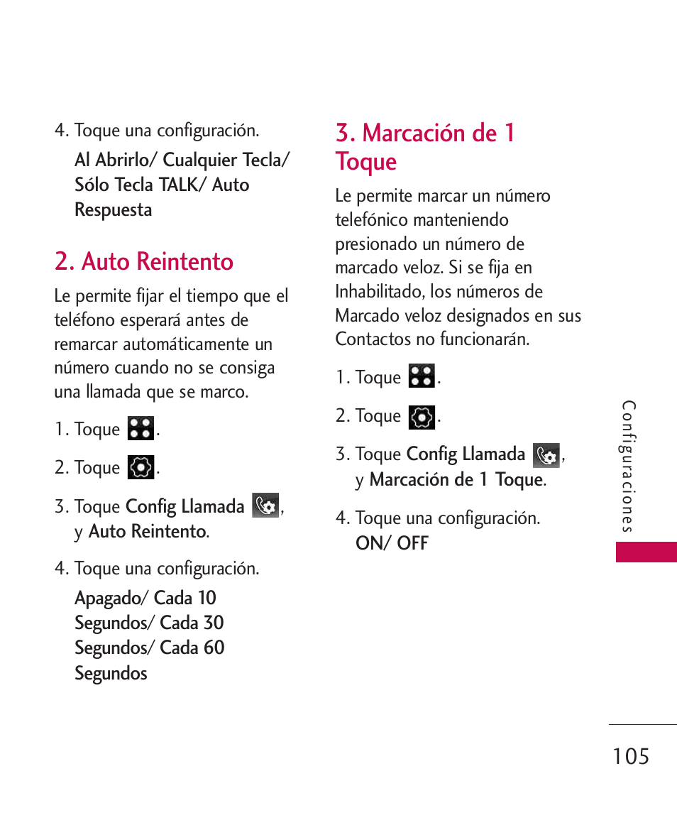 Auto reintento, Marcación de 1 toque | LG LG840 User Manual | Page 247 / 293