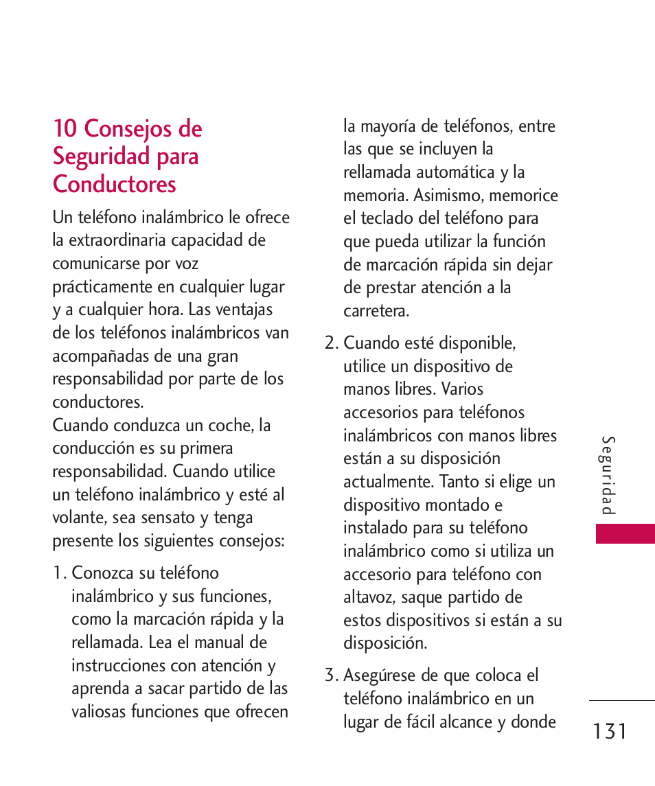 10 consejos de seguridad pa, 10 consejos de seguridad para conductores | LG LG840 User Manual | Page 273 / 293