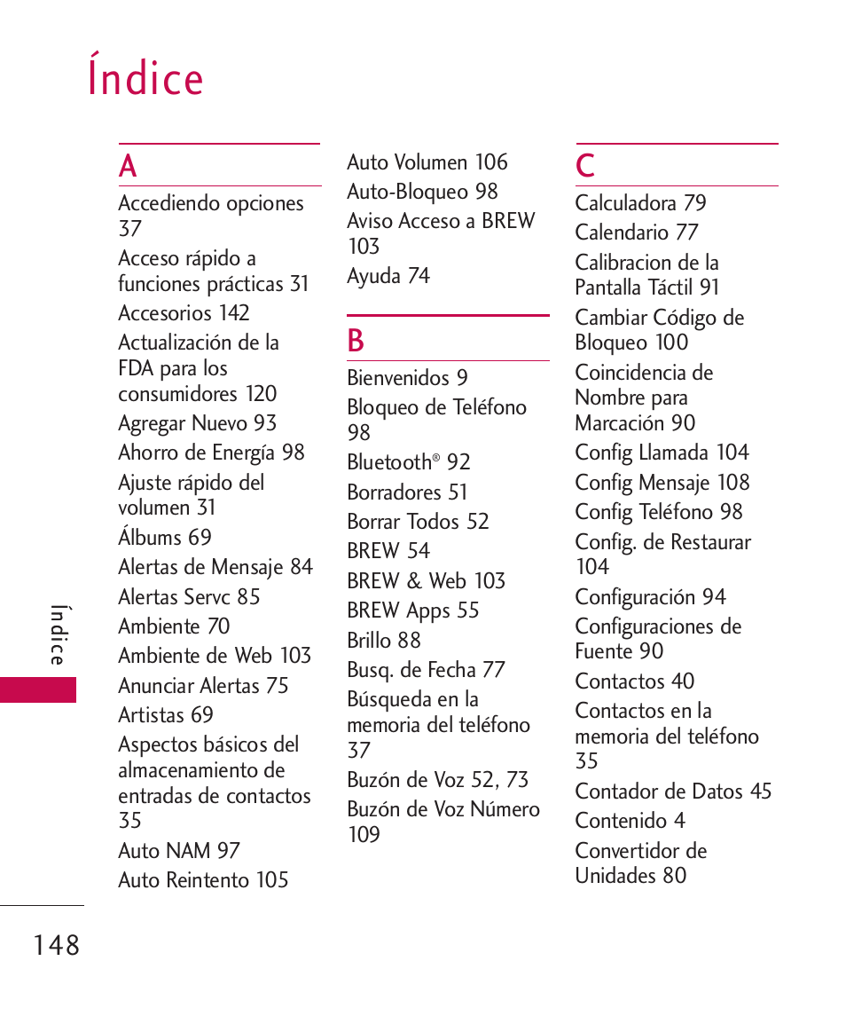 Índice | LG LG840 User Manual | Page 290 / 293