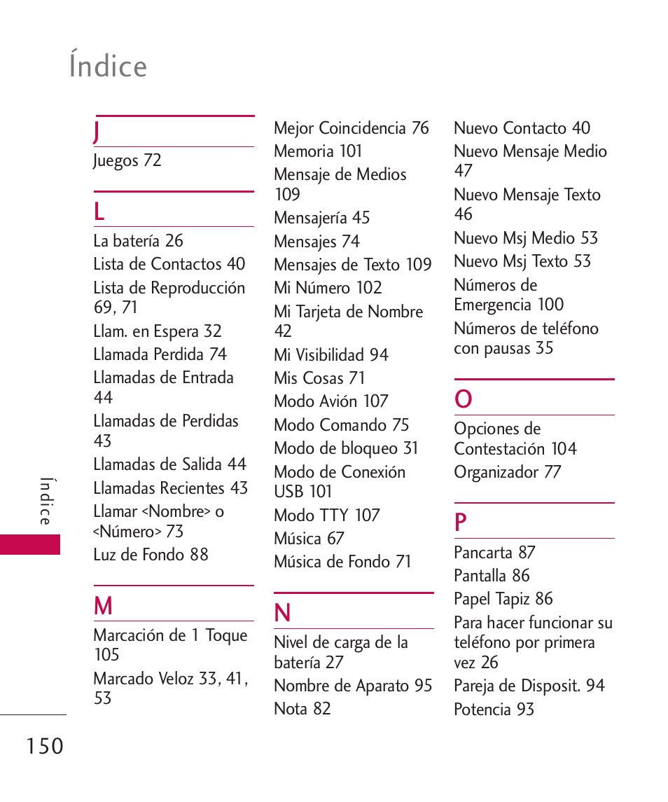 Índice | LG LG840 User Manual | Page 292 / 293