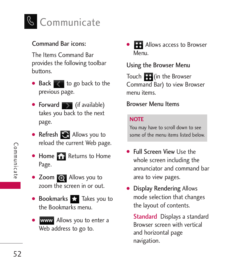 Communicate | LG LG840 User Manual | Page 54 / 293