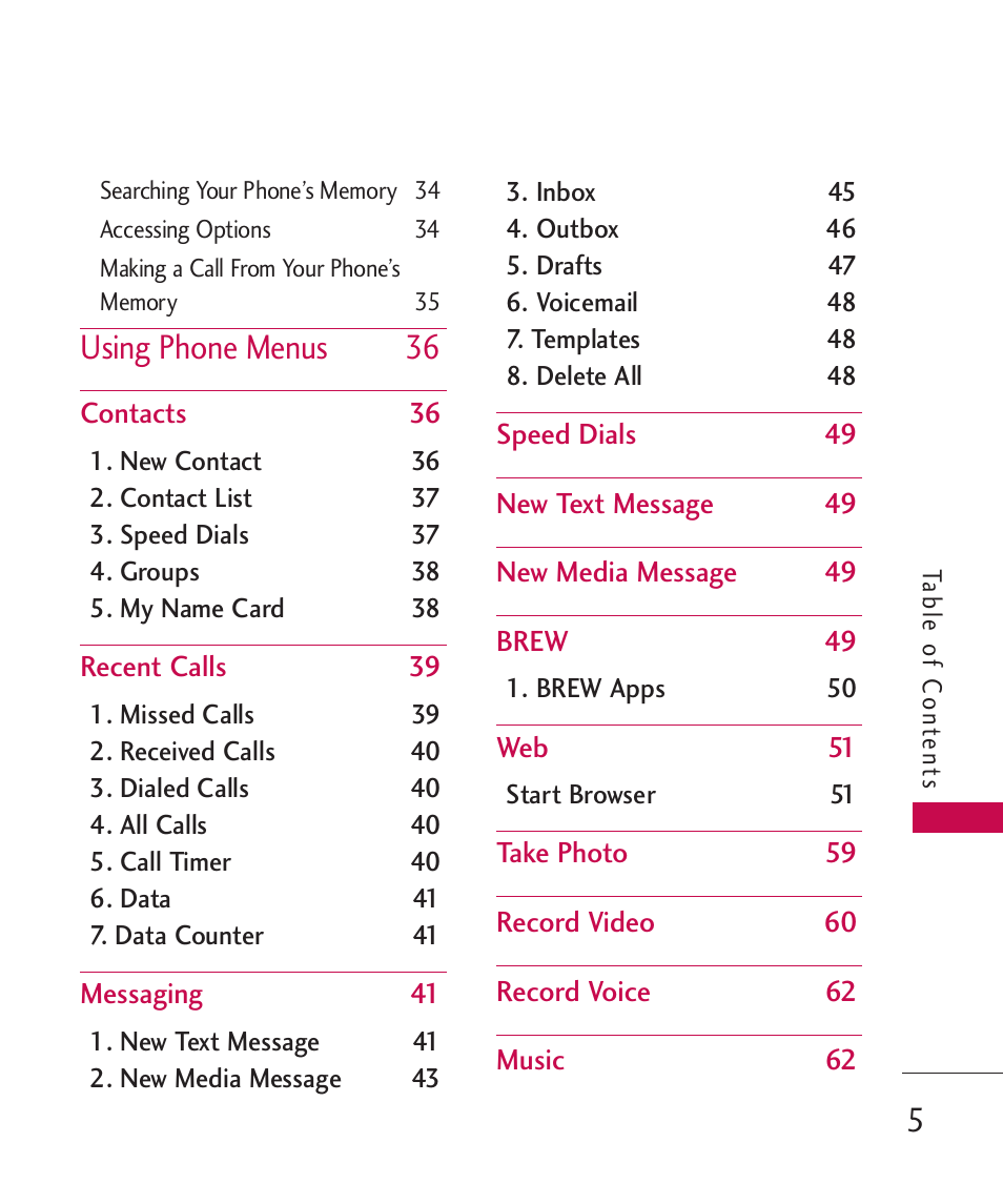 Using phone menus 36 | LG LG840 User Manual | Page 7 / 293