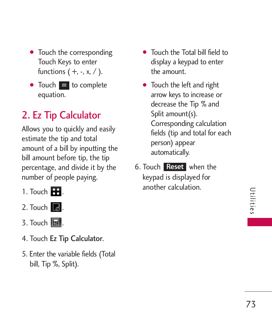 Ez tip calculator | LG LG840 User Manual | Page 75 / 293