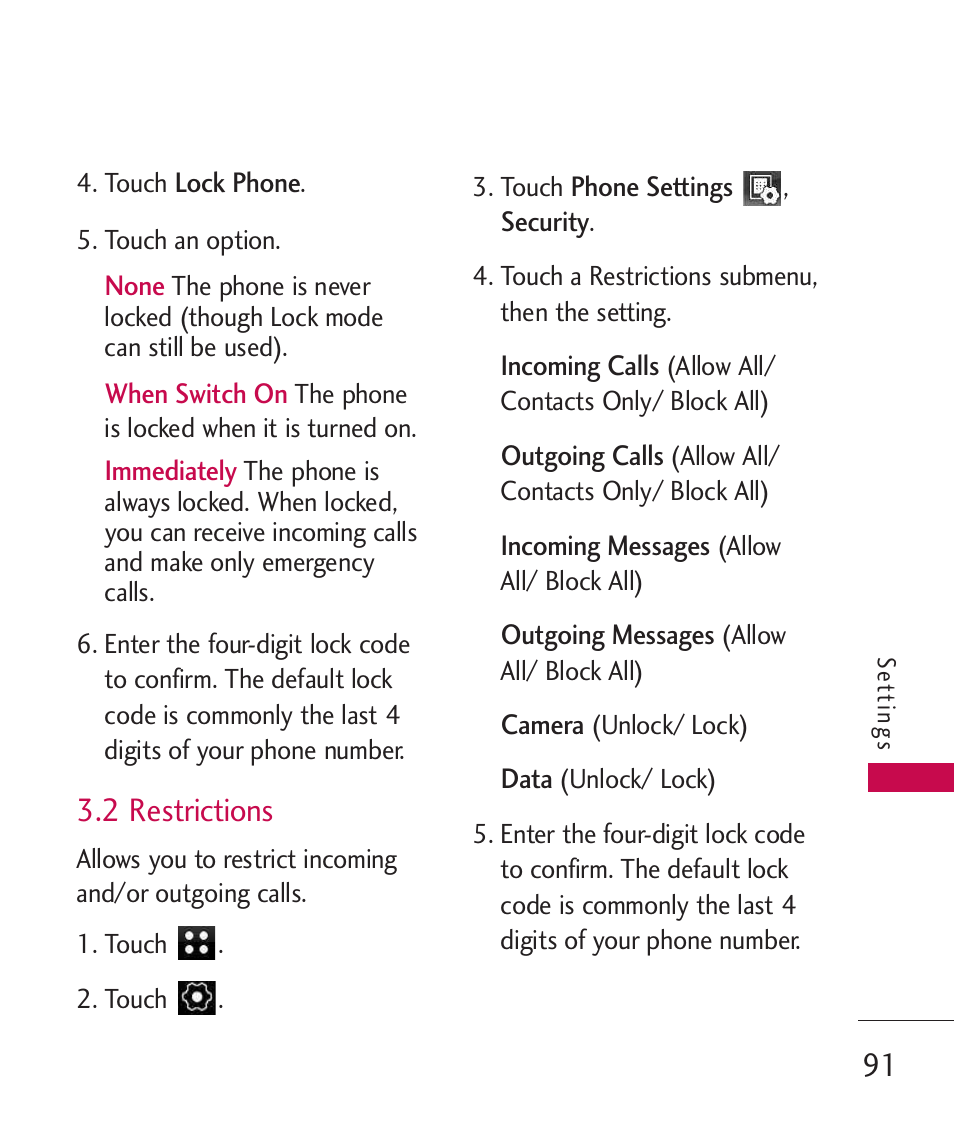 2 restrictions | LG LG840 User Manual | Page 93 / 293