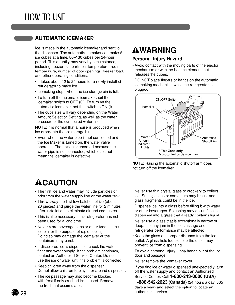 Wwarning, Wcaution, 28 automatic icemaker | LG LMX21984ST User Manual | Page 28 / 45