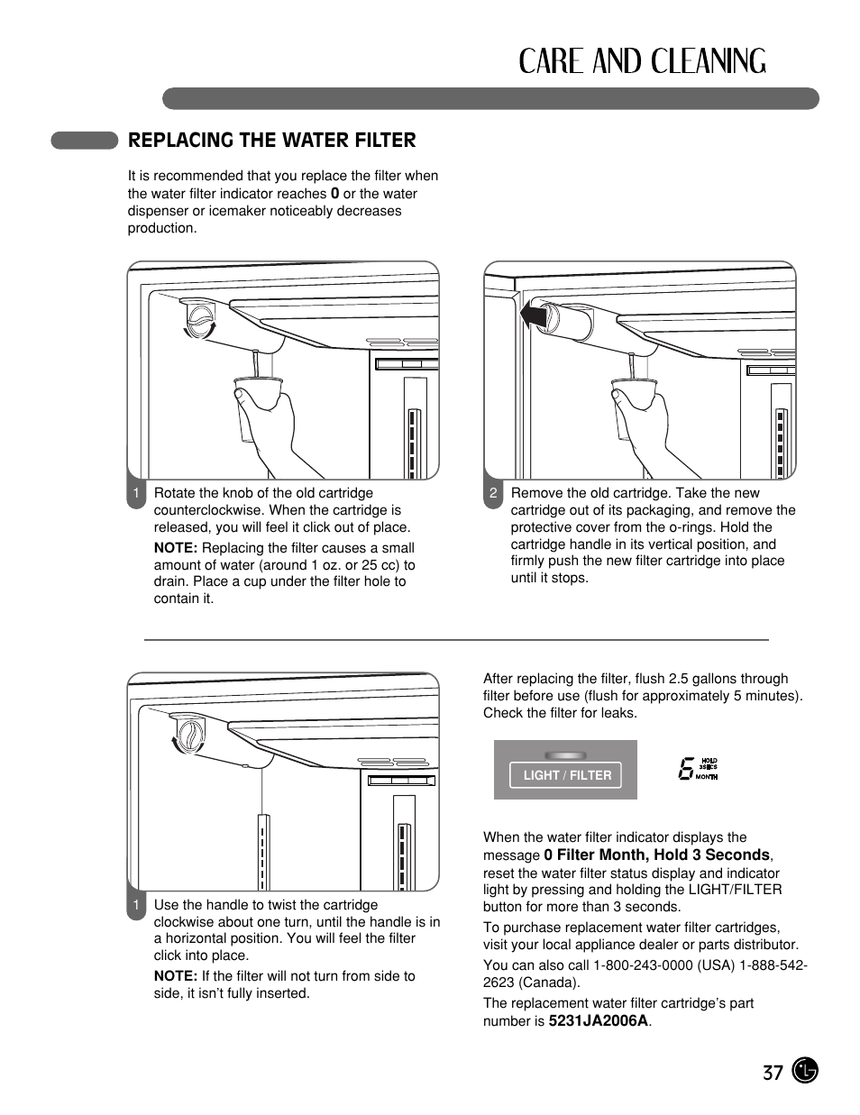 37 replacing the water filter | LG LMX21984ST User Manual | Page 37 / 45