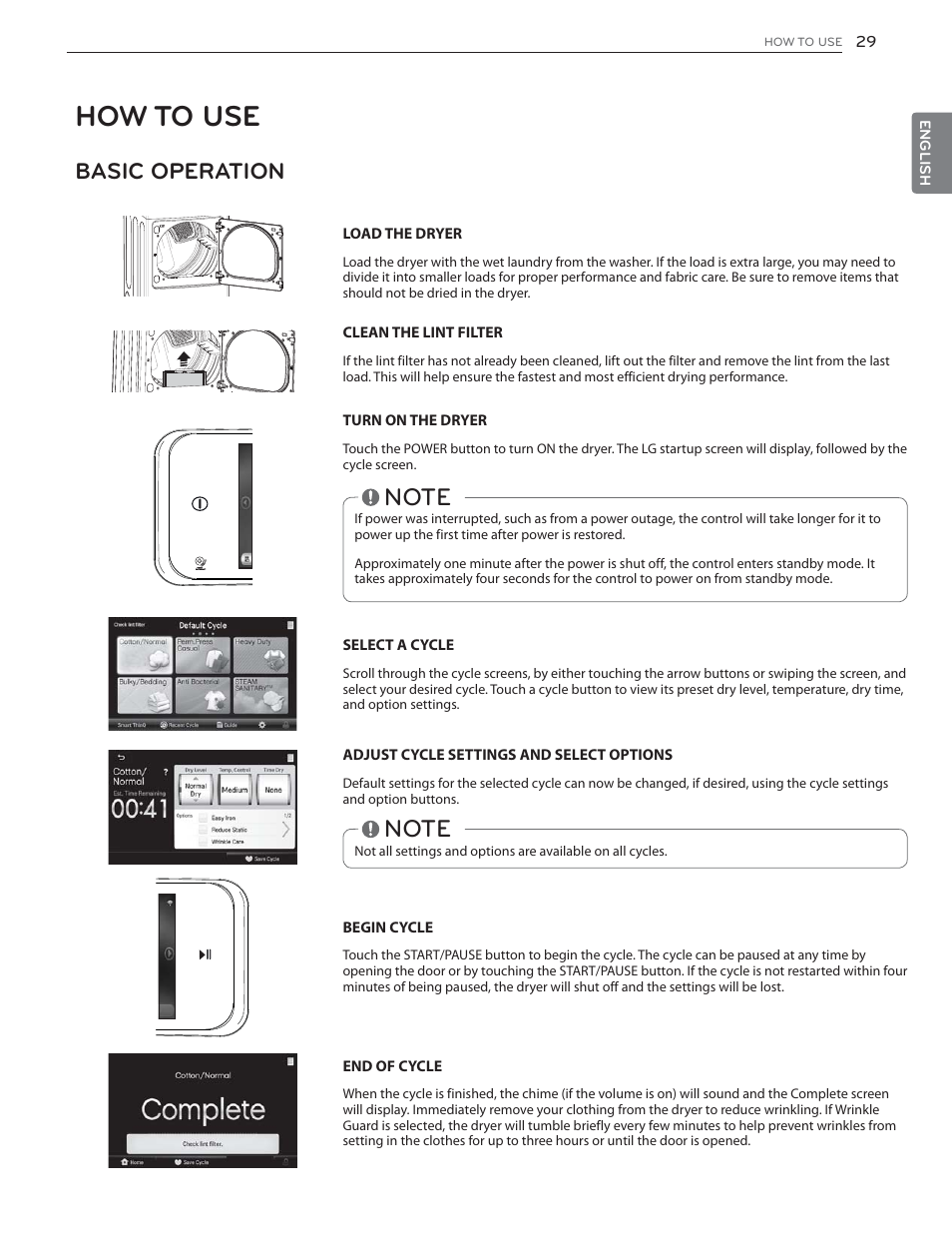 How to use, Basic operation | LG DLGX6002V User Manual | Page 29 / 108
