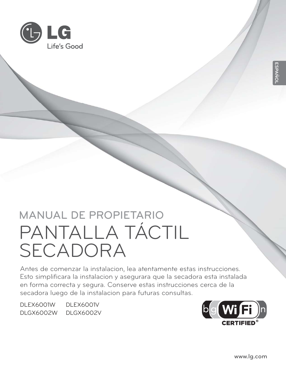 Pantalla táctil secadora, Manual de propietario | LG DLGX6002V User Manual | Page 51 / 108