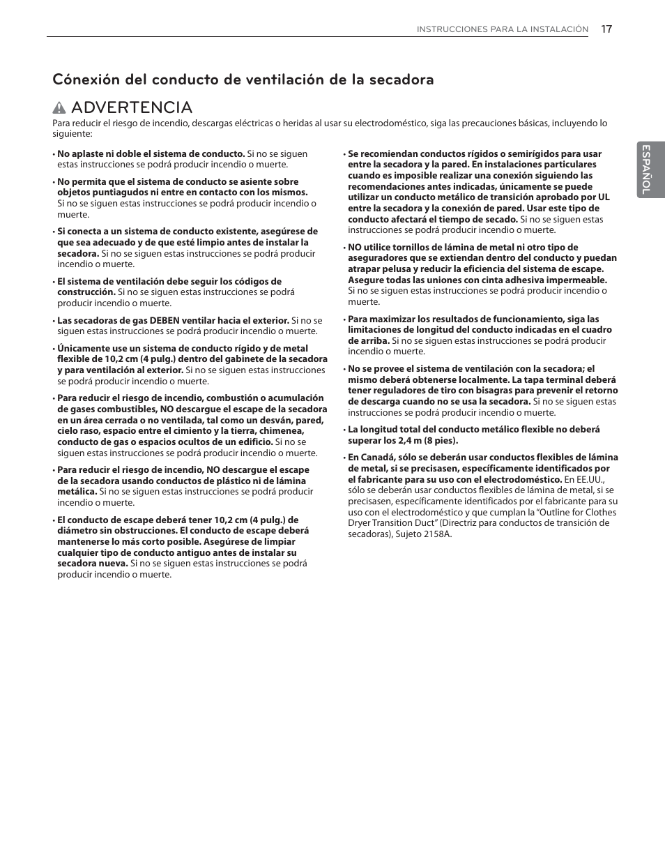 Advertencia | LG DLGX6002V User Manual | Page 67 / 108