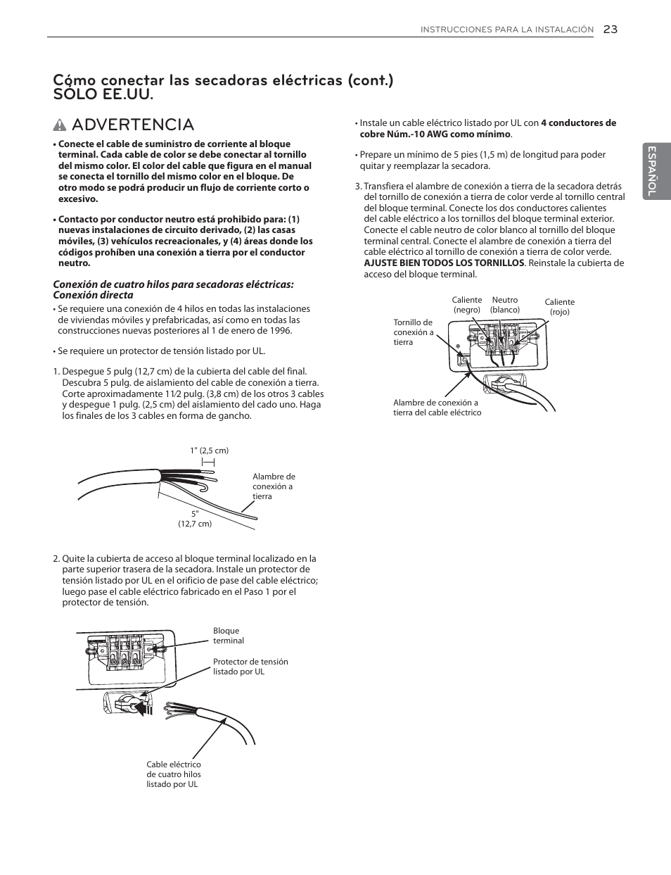 Advertencia | LG DLGX6002V User Manual | Page 73 / 108