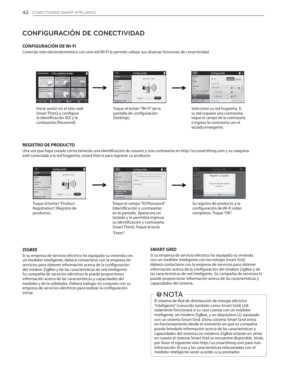 Nota, Configuración de conectividad | LG DLGX6002V User Manual | Page 92 / 108