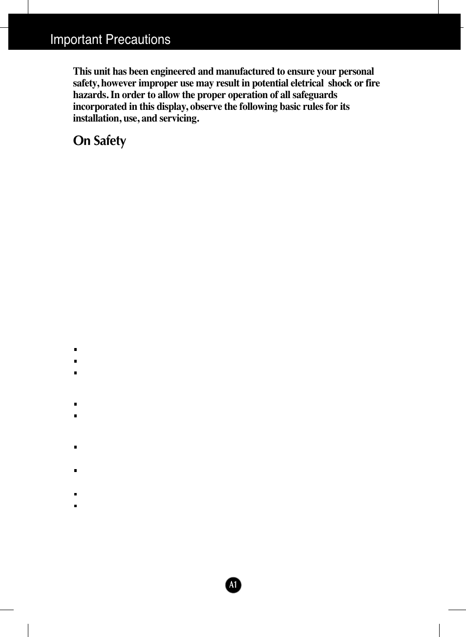 Important precautions, On safety | LG L1953H-BF User Manual | Page 2 / 30