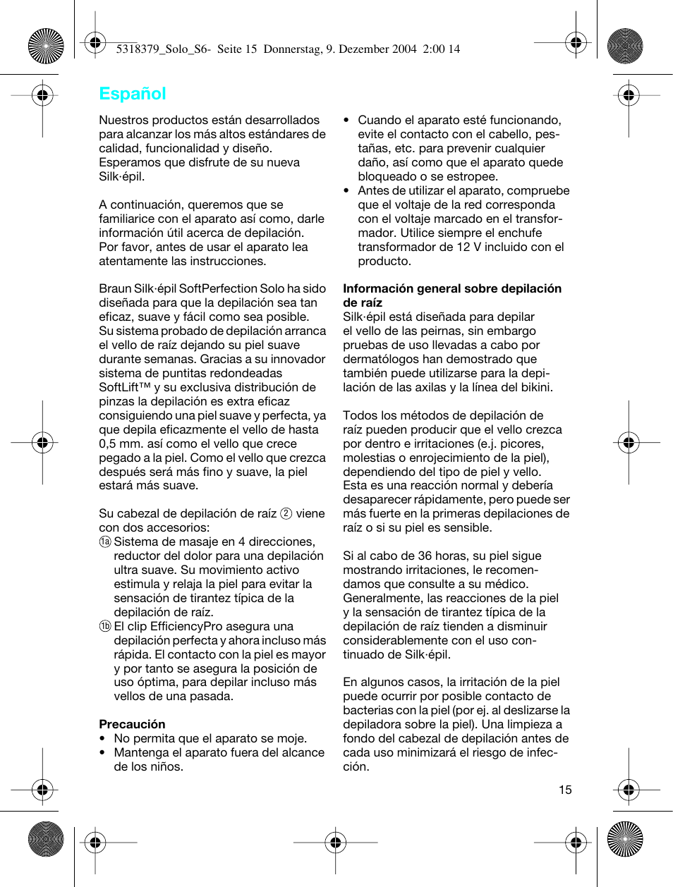 Español | Braun 3170 Solo User Manual | Page 14 / 57