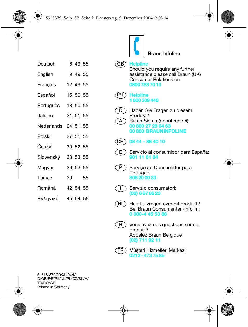 Braun 3170 Solo User Manual | Page 2 / 57