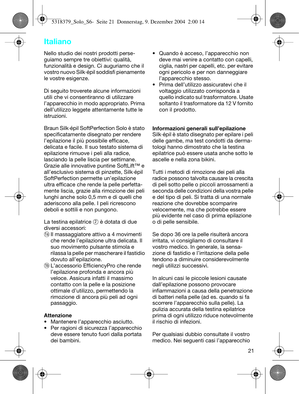 Italiano | Braun 3170 Solo User Manual | Page 20 / 57