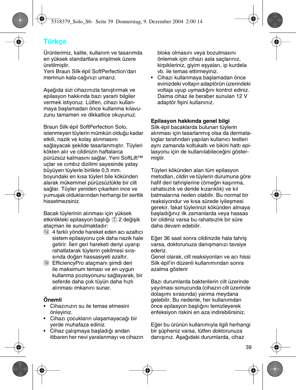 Türkçe | Braun 3170 Solo User Manual | Page 38 / 57