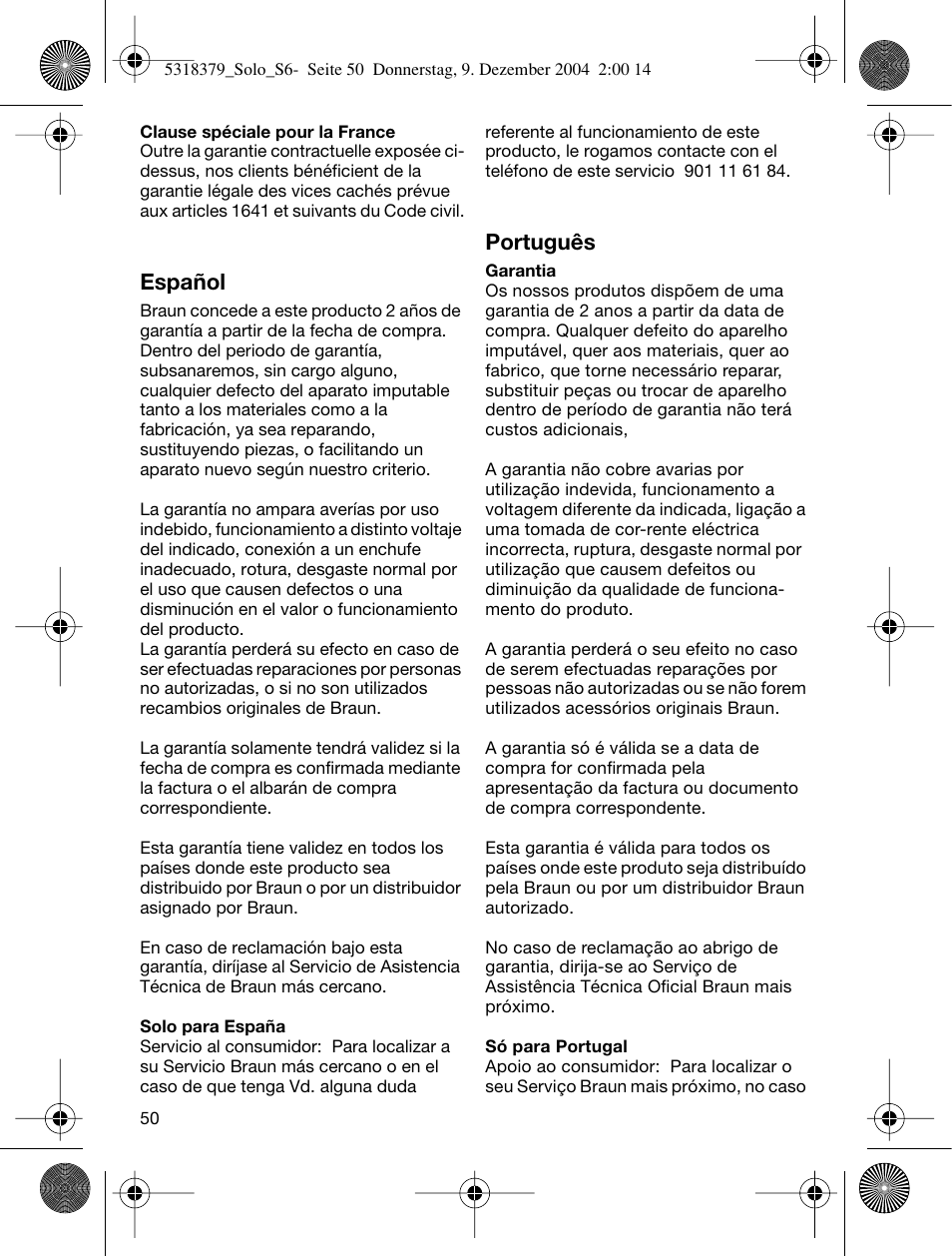 Español, Português | Braun 3170 Solo User Manual | Page 49 / 57