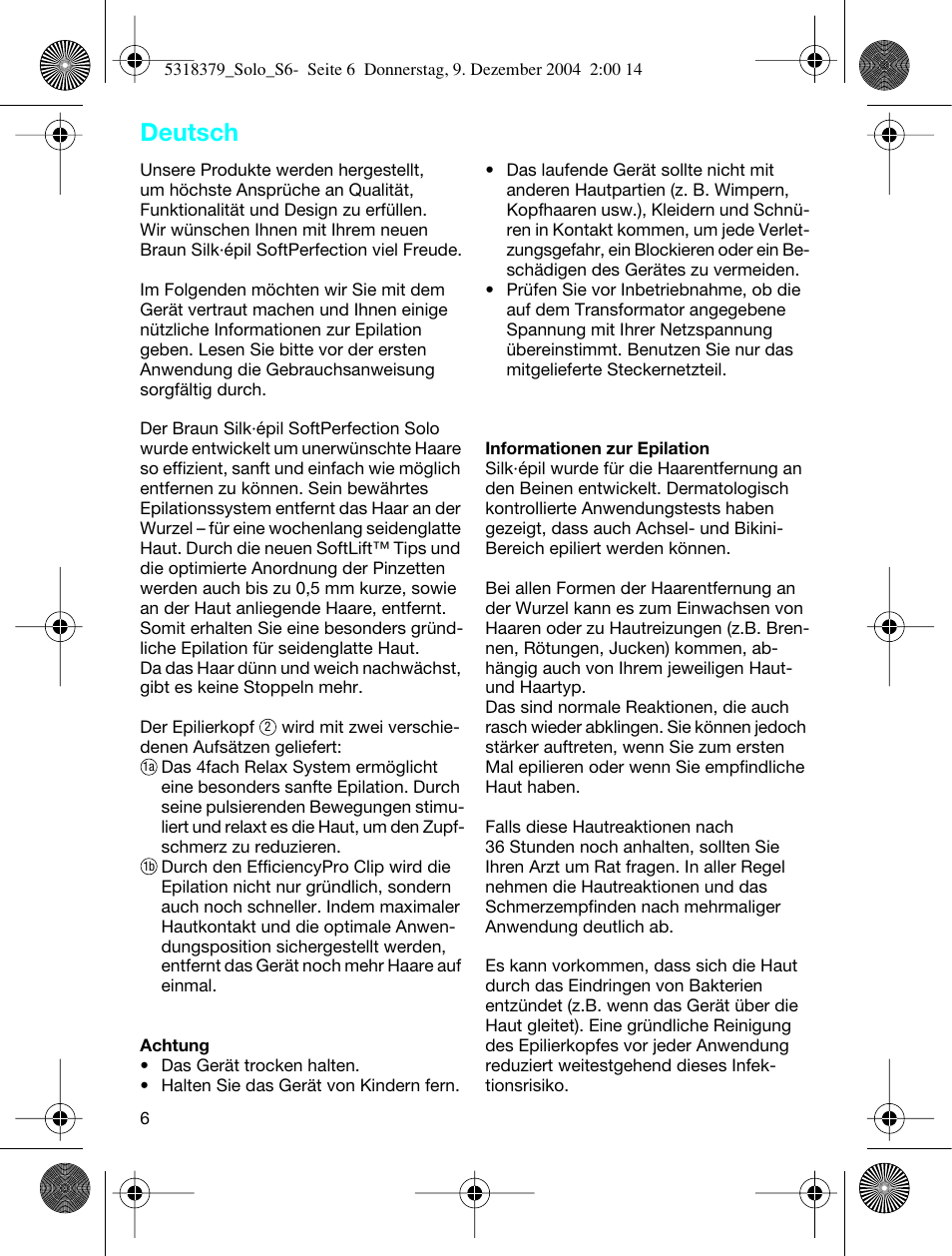 Deutsch | Braun 3170 Solo User Manual | Page 5 / 57