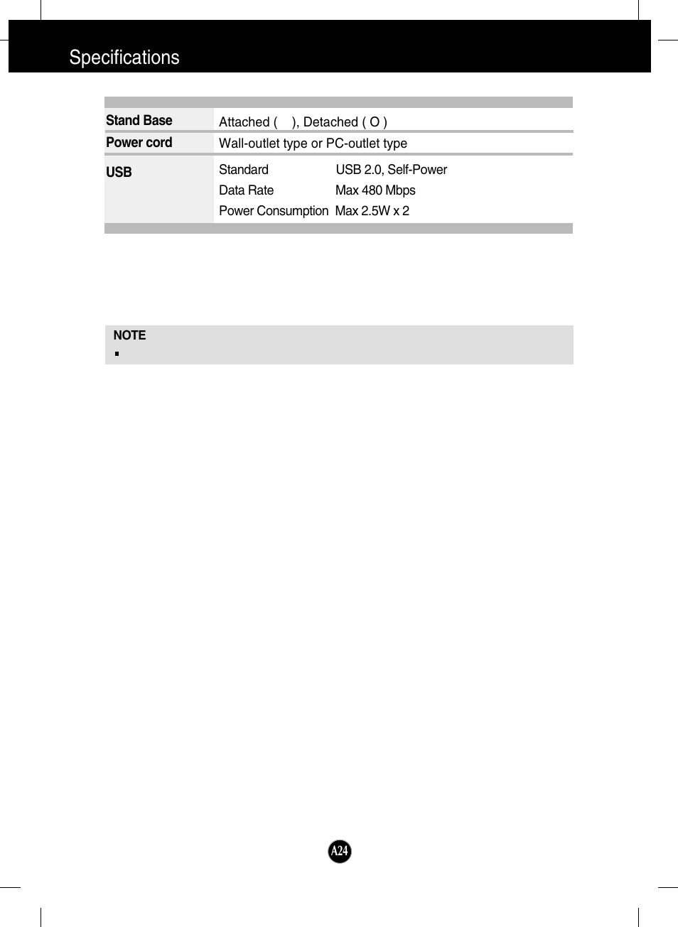 Specifications | LG L206WU-PF User Manual | Page 25 / 28