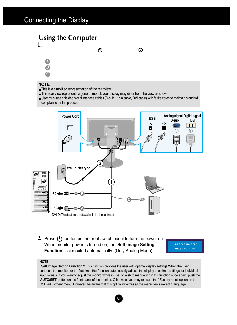 Using the computer, Connecting the display | LG L206WU-PF User Manual | Page 7 / 28
