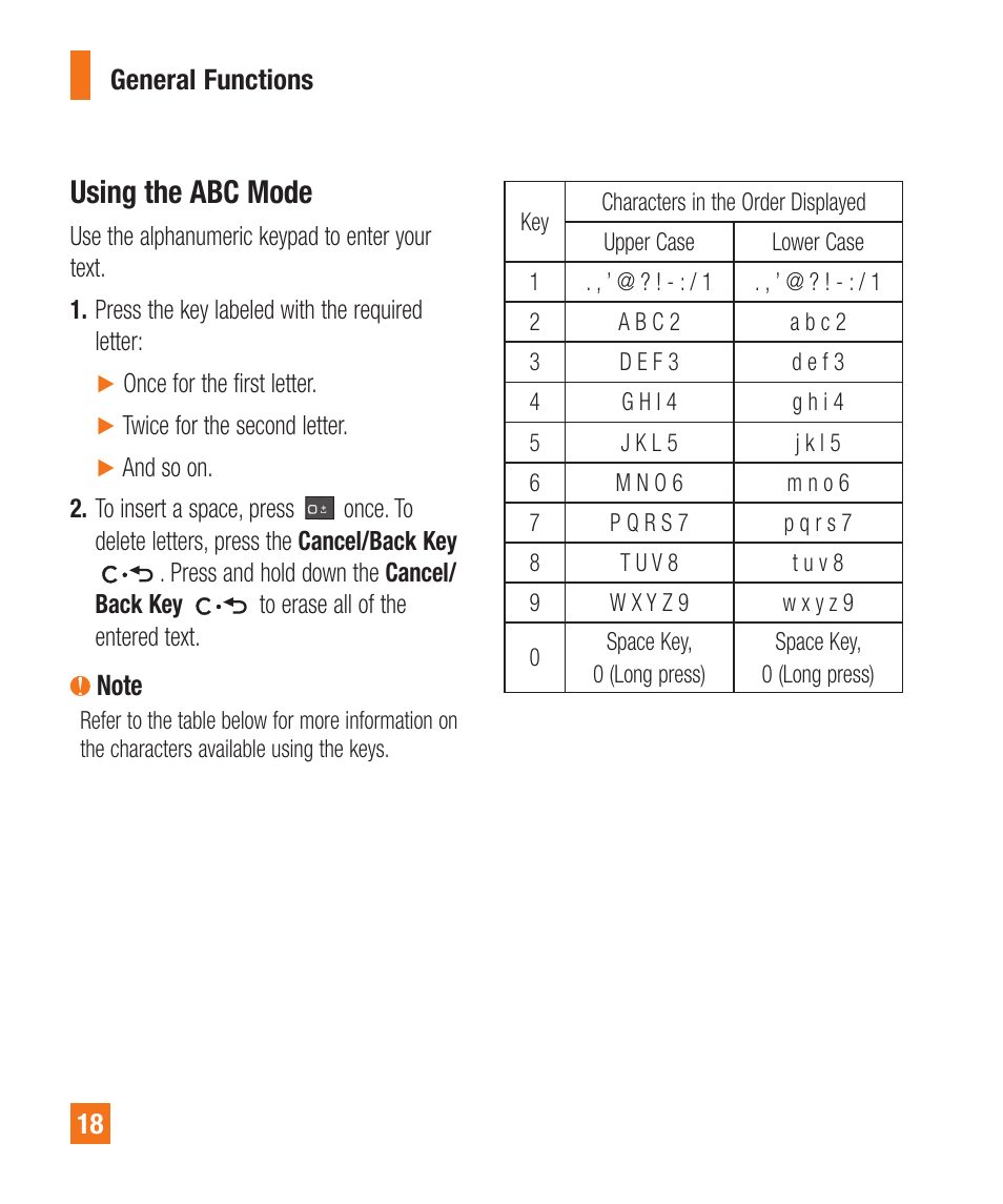 Using the abc mode | LG A380 User Manual | Page 18 / 114