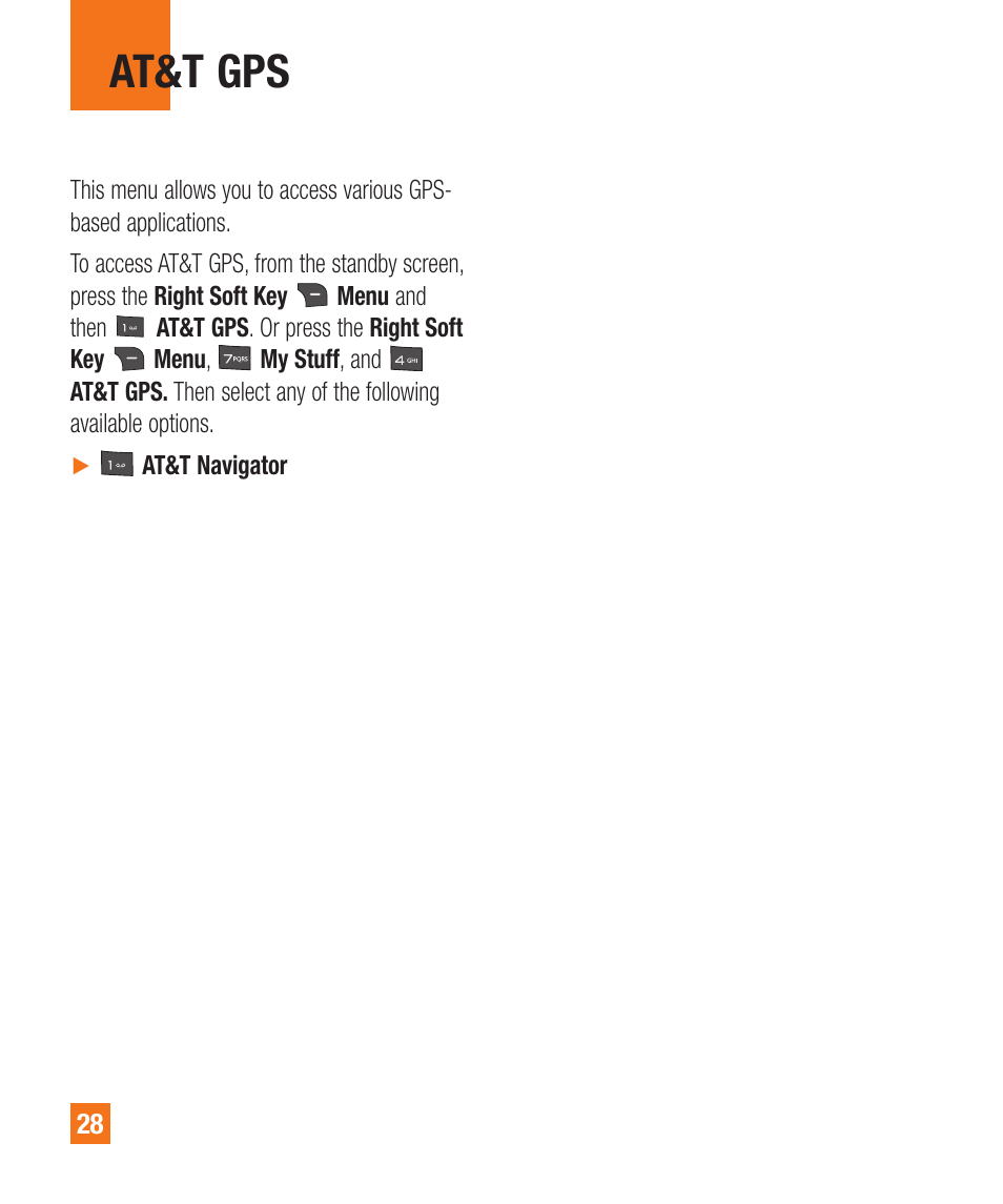 At&t familymap, T&t gps, At&t gps | LG A380 User Manual | Page 28 / 114