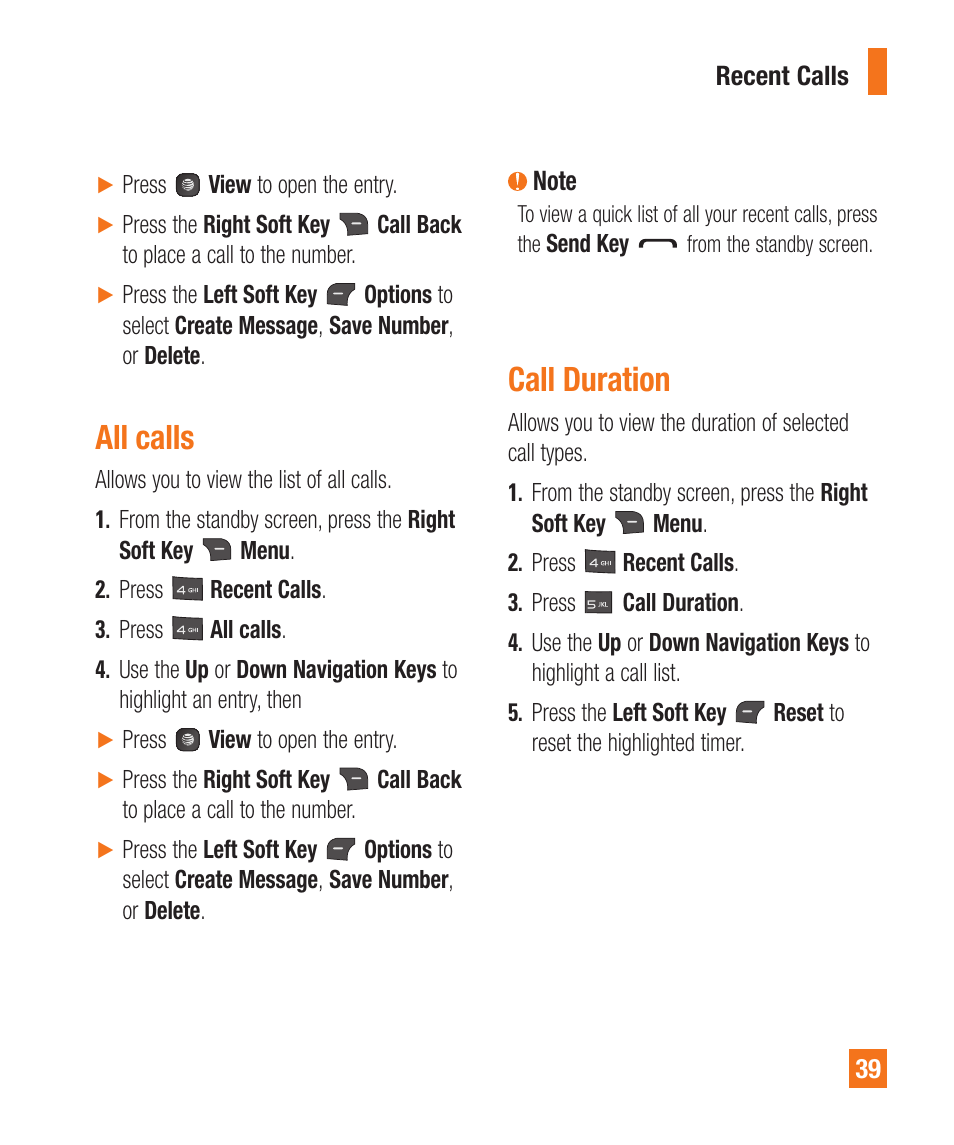 Call duration, All calls | LG A380 User Manual | Page 39 / 114