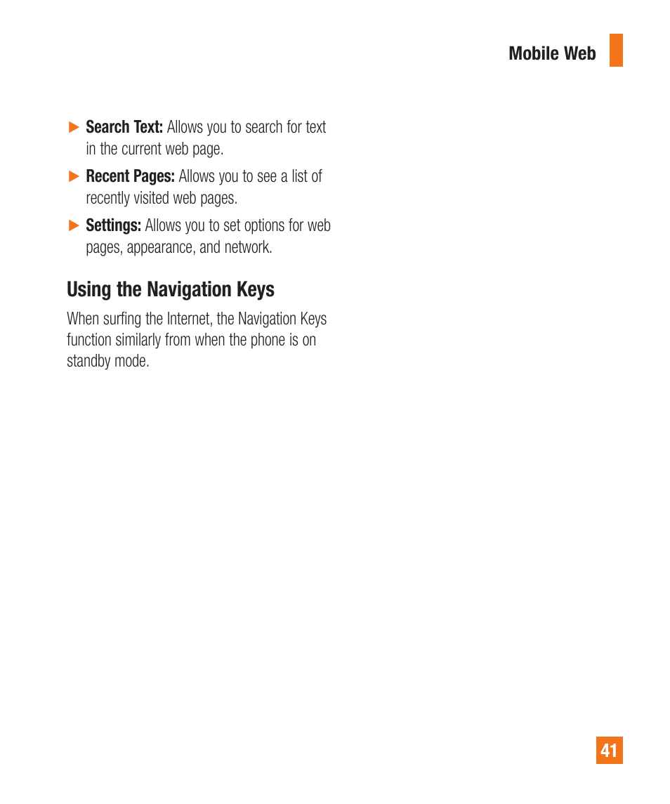 Using the navigation keys | LG A380 User Manual | Page 41 / 114