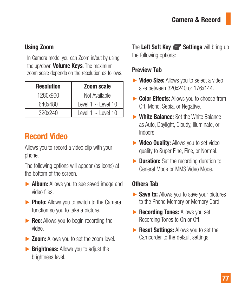 Record video | LG A380 User Manual | Page 77 / 114