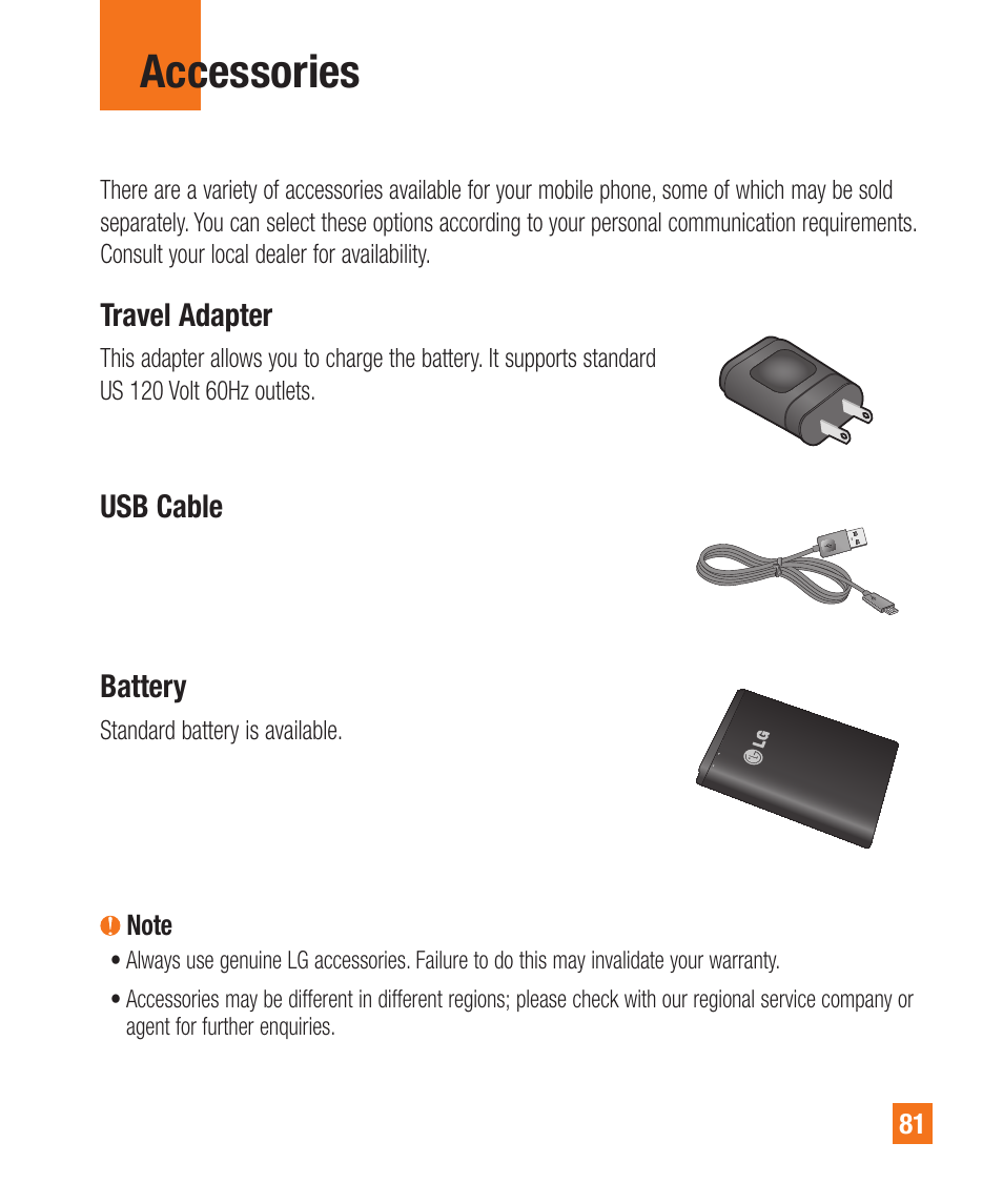 Accessories | LG A380 User Manual | Page 81 / 114