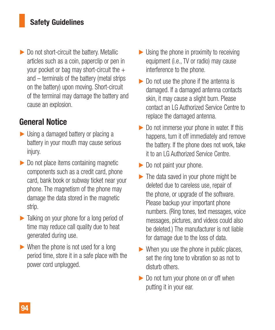 General notice | LG A380 User Manual | Page 94 / 114