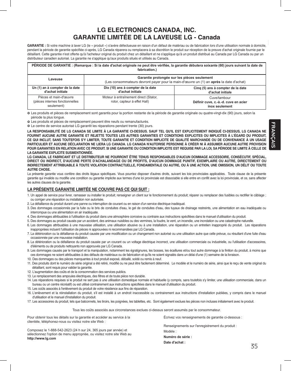 Français | LG WM3360HWCA User Manual | Page 107 / 108