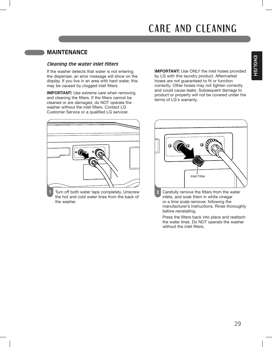 Maintenance | LG WM3360HWCA User Manual | Page 29 / 108